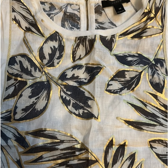 EUC J Crew XS sleeveless linen/cotton top w/ beautiful leaf w/gold accent print - Picture 9 of 14